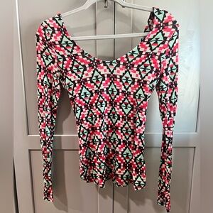 Kirra Multicolor Geometric Long Sleeve Top